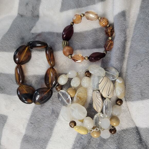 3 Assorted Chunky Beaded Y2K 90s Earth Tone Bracelets - Picture 1 of 3